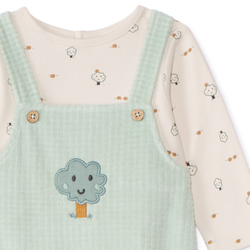 Pelele efecto 2 en 1 con peto de dos materiales para bebé niño 