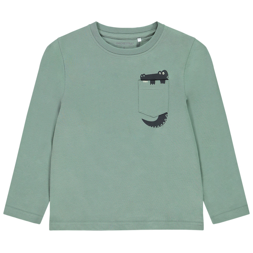 Camiseta de manga larga con bolsillo estampado de animal para niño 