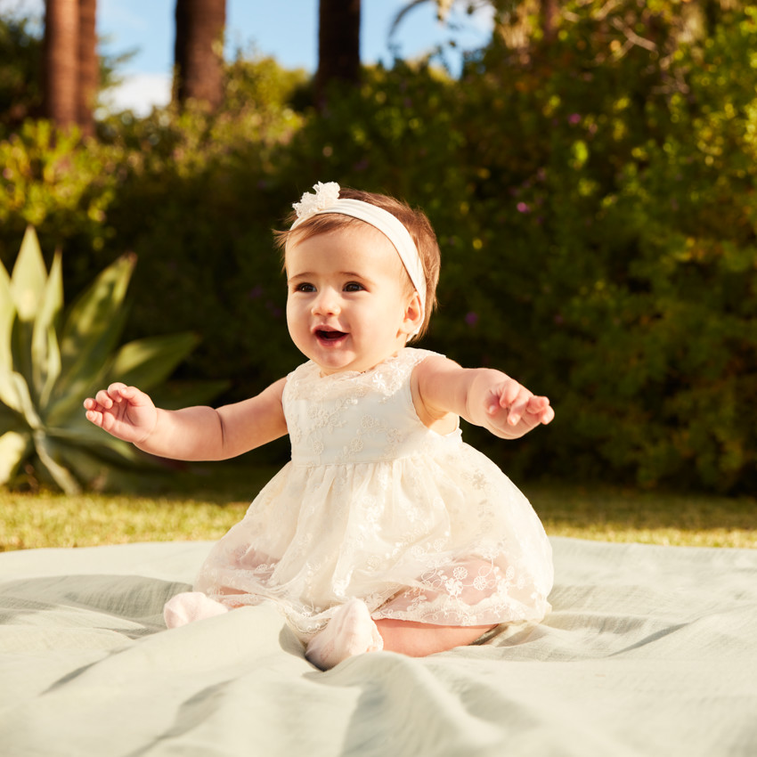 Combinaison corta 2-en-1 de tul bordado para niña bebé 