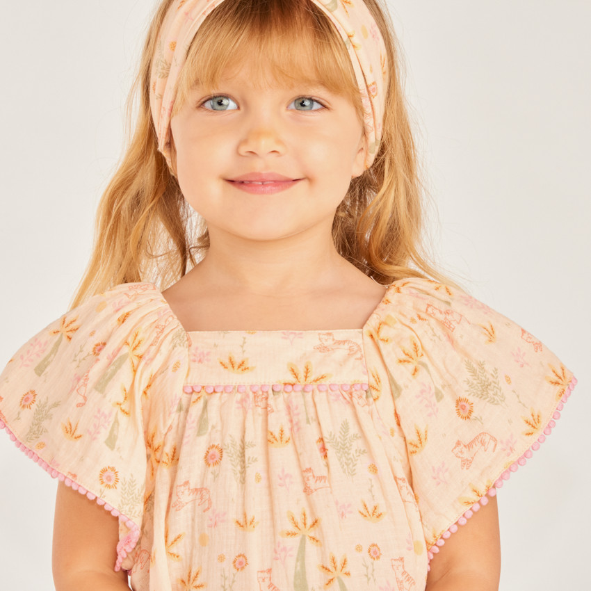 Conjunto de 2 piezas: vestido + diadema de estampado divertido para niña bebé. 