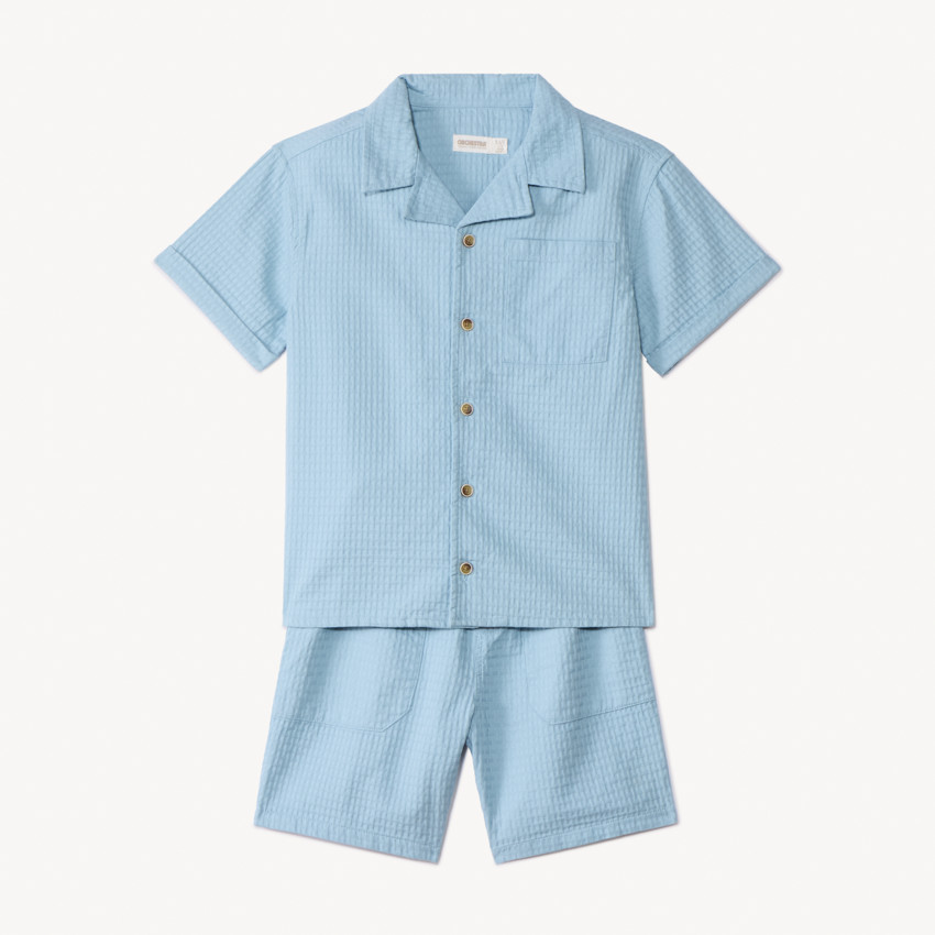 Conjunto de 2 piezas en tela fantasía lisa para niño 