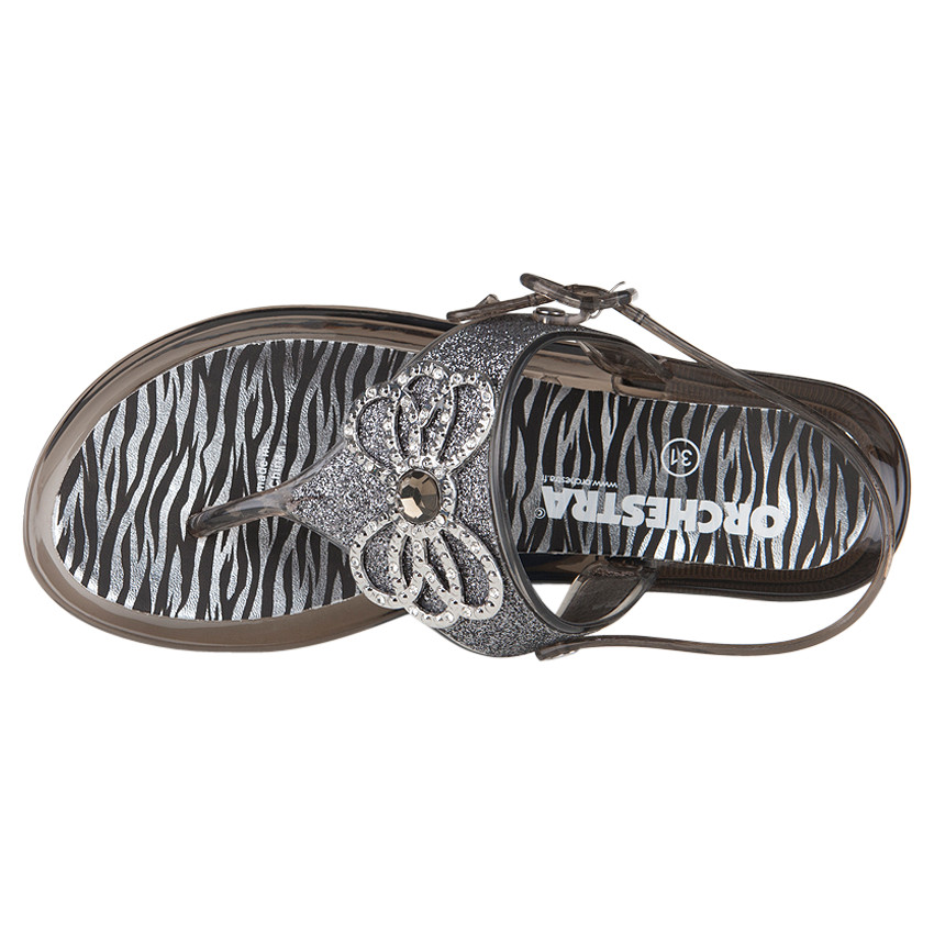 Nu-pieds en plastique à paillettes strass et imprimé zébré 