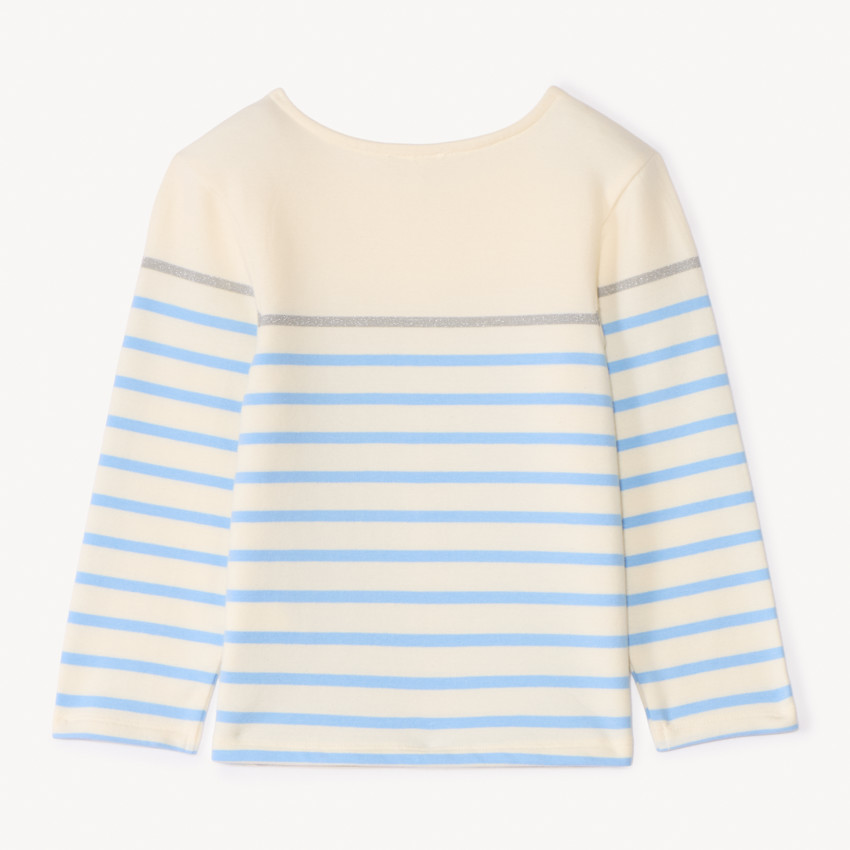 Camiseta de rayas de manga larga de felpa con lazo de cinta para bebé niña. 