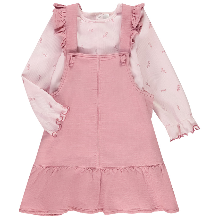 Conjunto de vestido tirantes rosa y camiseta con estampado para bebé niña 