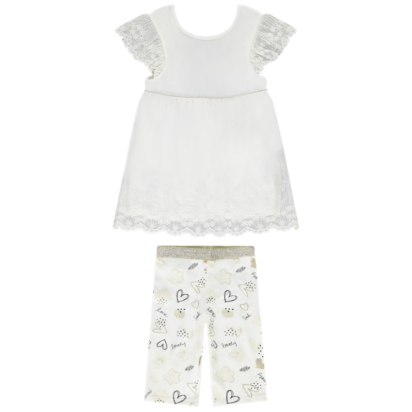 Conjunto 2 piezas túnica bordada + ciclista estampado para niña 