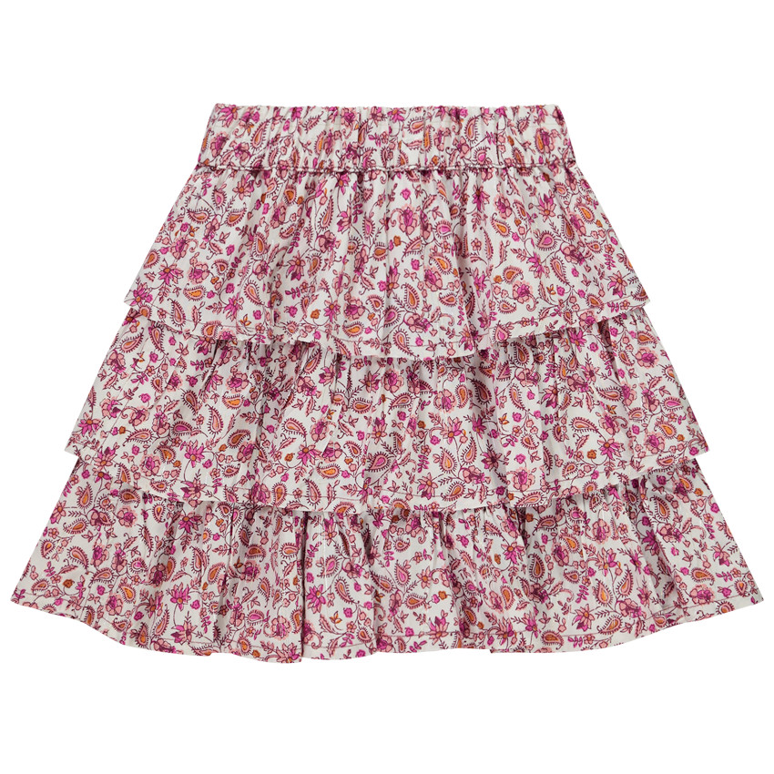 Falda con volantes estampada floral con lurex para niña 