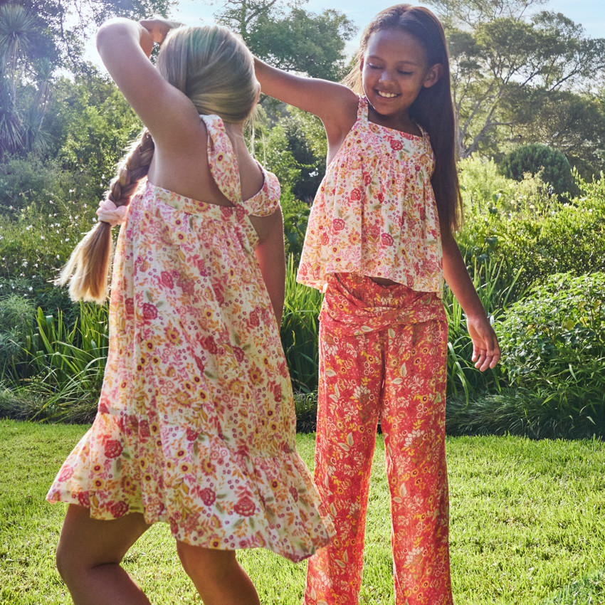 Robe fantaisie effet crépon imprimé fleuri pour fille 