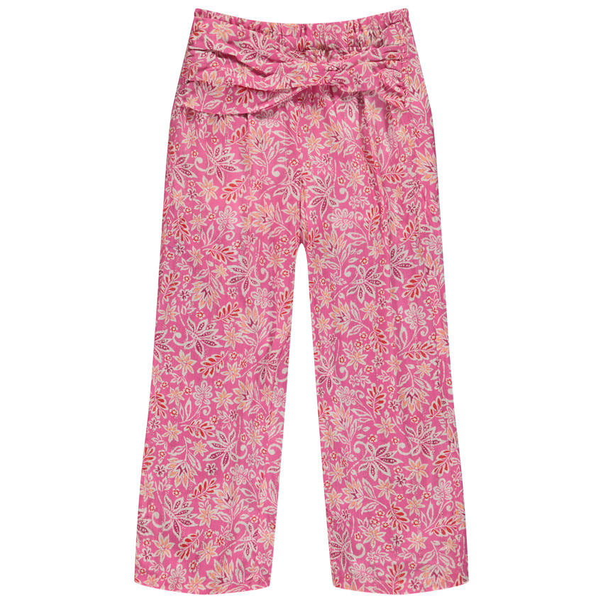 Pantalón fluido con cinturón falso estampado floral para niña 