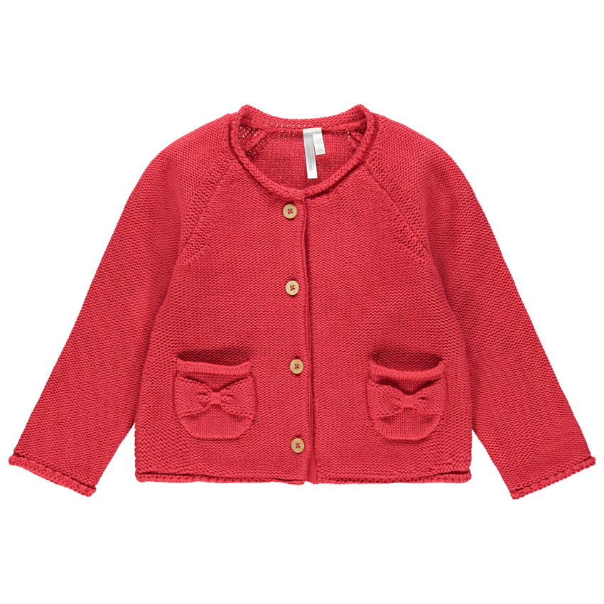 Gilet en tricot rose à poches pour bébé fille 