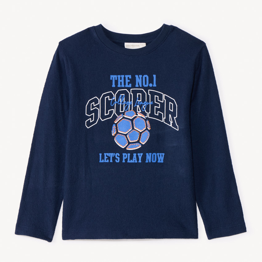 Camiseta de manga larga lisa con bordados fantasía para niño 