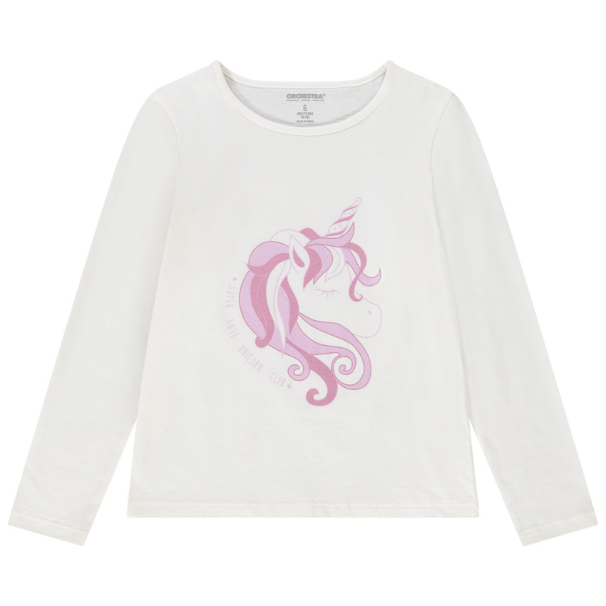 Camiseta de manga larga con estampado glitter de unicornio para niña 