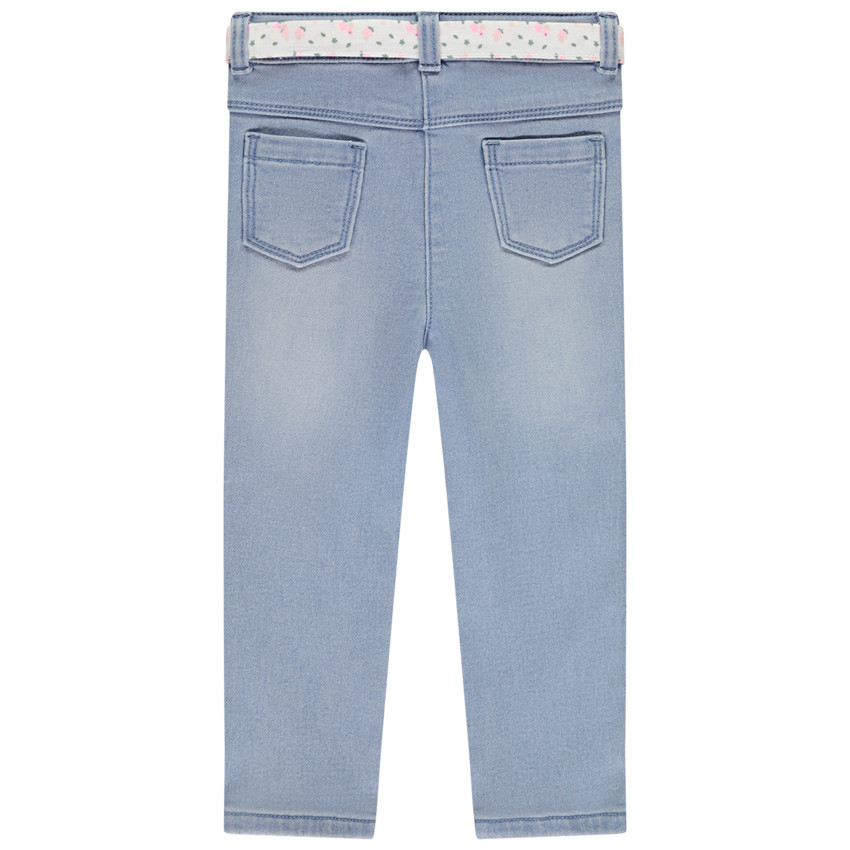 Jean recto con cinturilla de flores para atar para niña. 