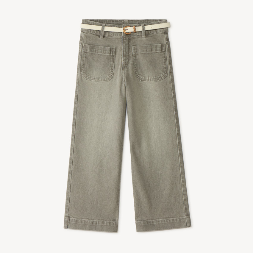 Pantalón vaquero ancho con cinturón para niña 