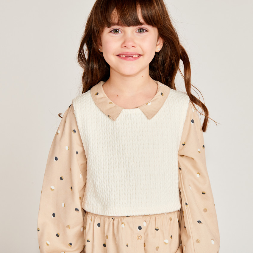 Robe à pois 2 en 1 avec manches longues pour fille 
