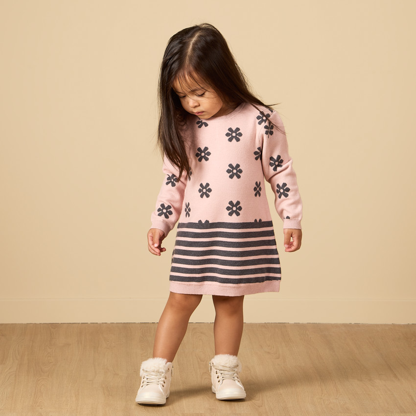 Vestido jersey de punto con motivos fantasía para bebé niña 