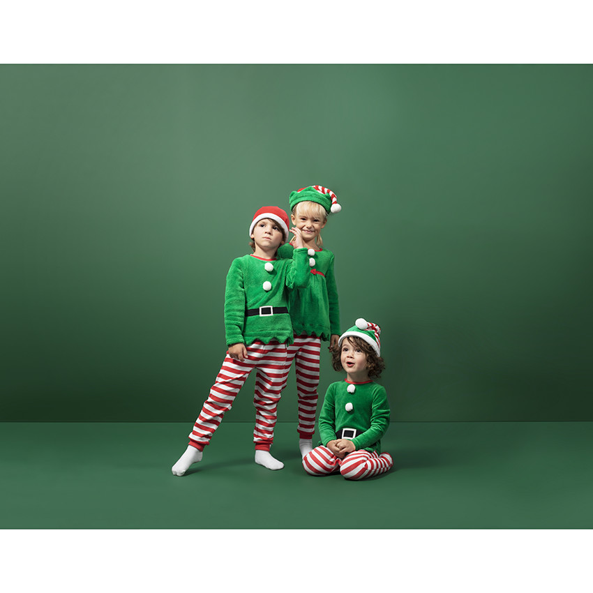 Pijama de duende de Navidad para niño en polar, disfraz con conjunto y gorro 