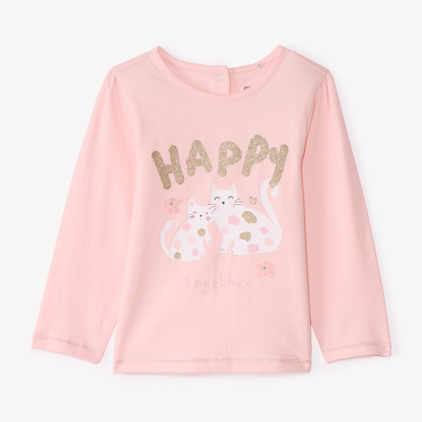 Camiseta de manga larga lisa con estampado fantasía para bebé niña 