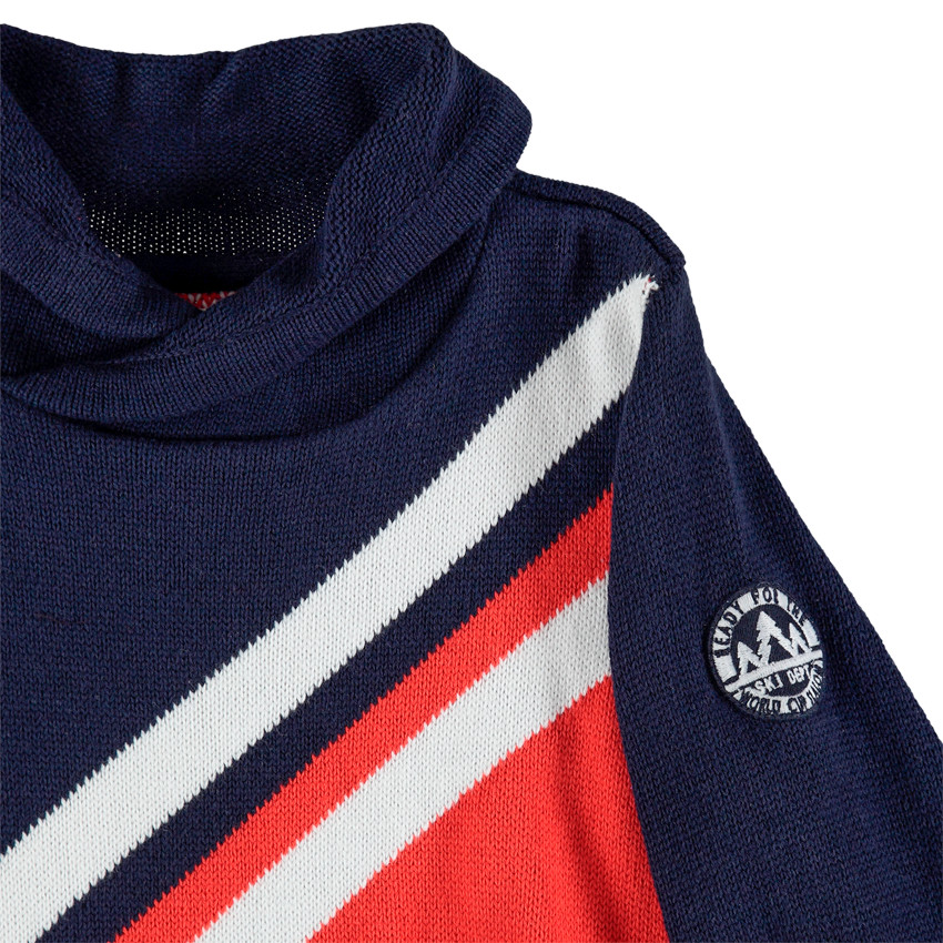 Jersey de punto con bandas que contrastan de estilo vintage y cuello vuelto 