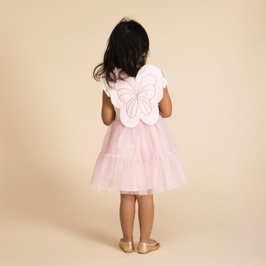Vestido bicolor efecto 2 en 1 con alas de mariposa para bebé niña 