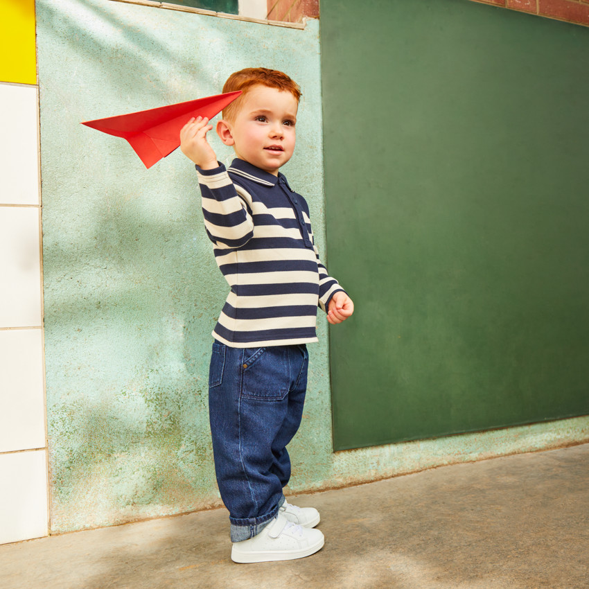 Jean recto bebé niño con parches bordados vintage 