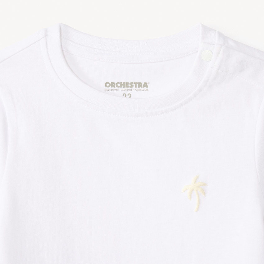 Conjunto de 3 camisetas de manga corta lisas con bordado de palmera para bebé niño. 