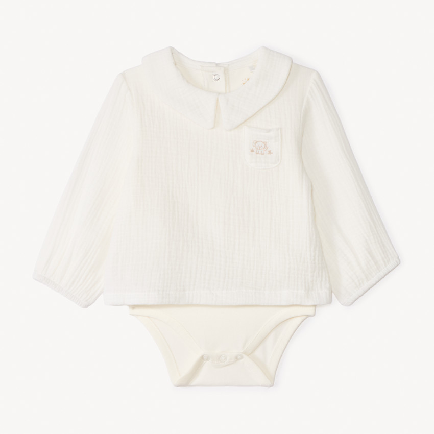 Monosuit 2 en 1 en gaze de coton avec broderie d'éléphant pour bébé garçon 
