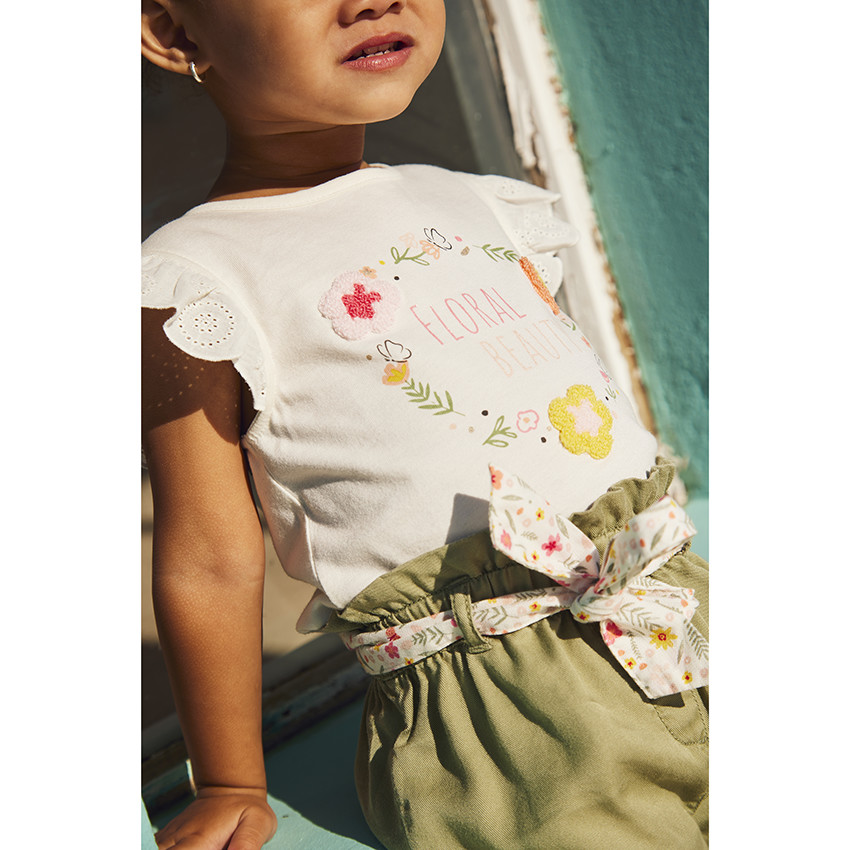 T-shirt manches courtes volantées et print pour bébé fille 