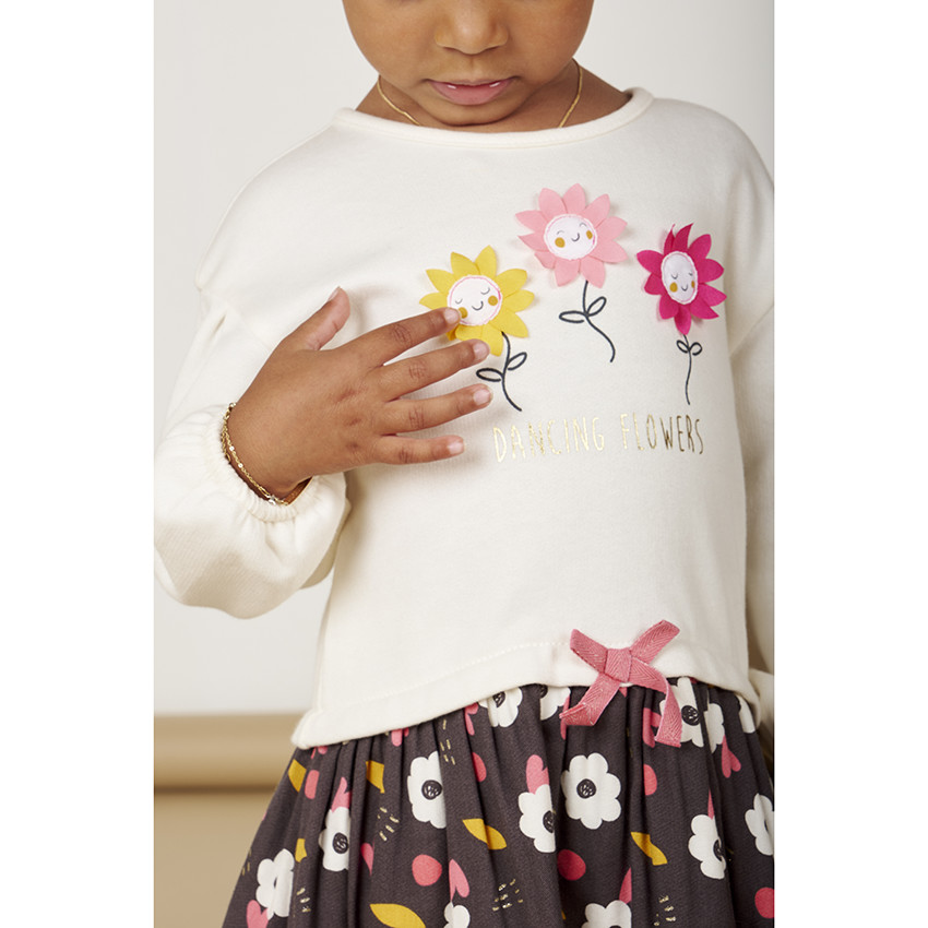 Vestido 2 en 1 de felpa acolchada con estampado floral de manga larga para bebé niña 