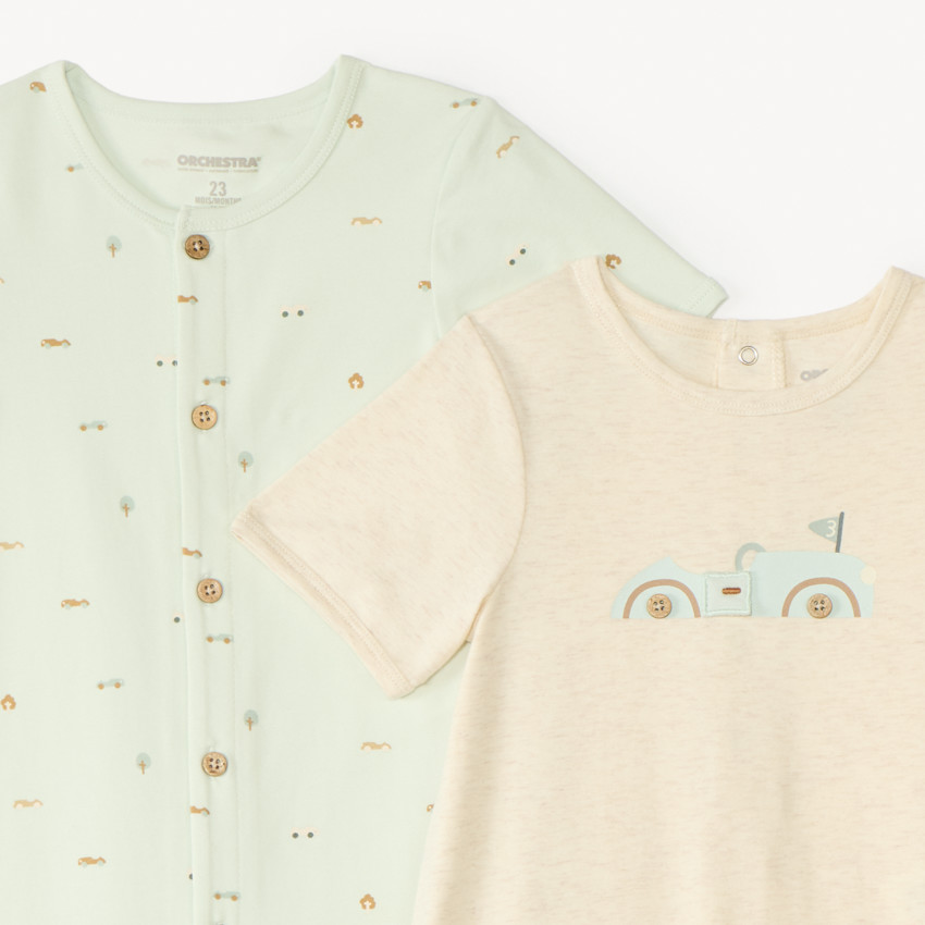 Lote de 2 combishorts con motivo de coches para bebé niño. 