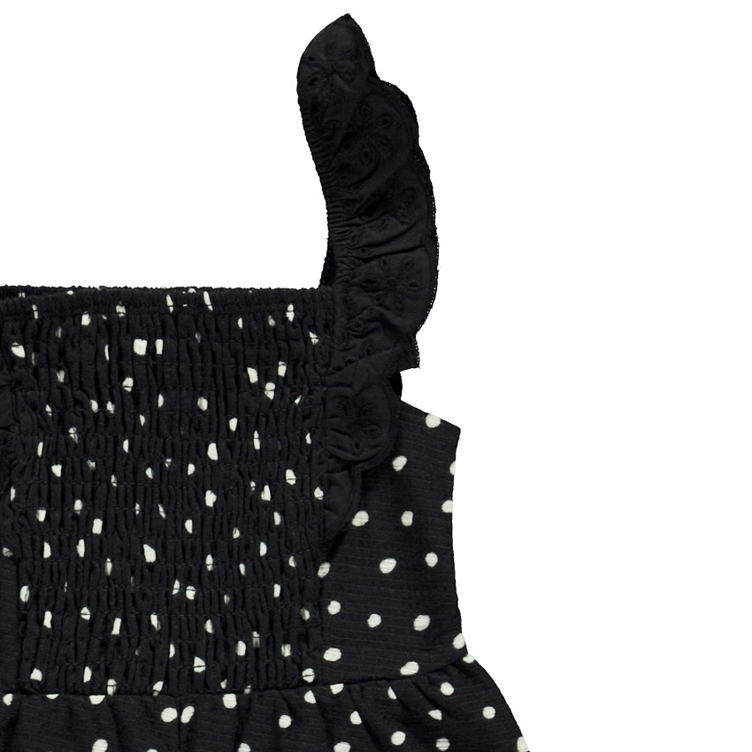 Pelele largo estampado de lunares con efecto smock para niña 