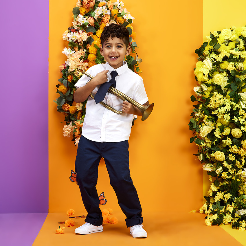 Set corbata + pajarita estampado palmeras para niño 