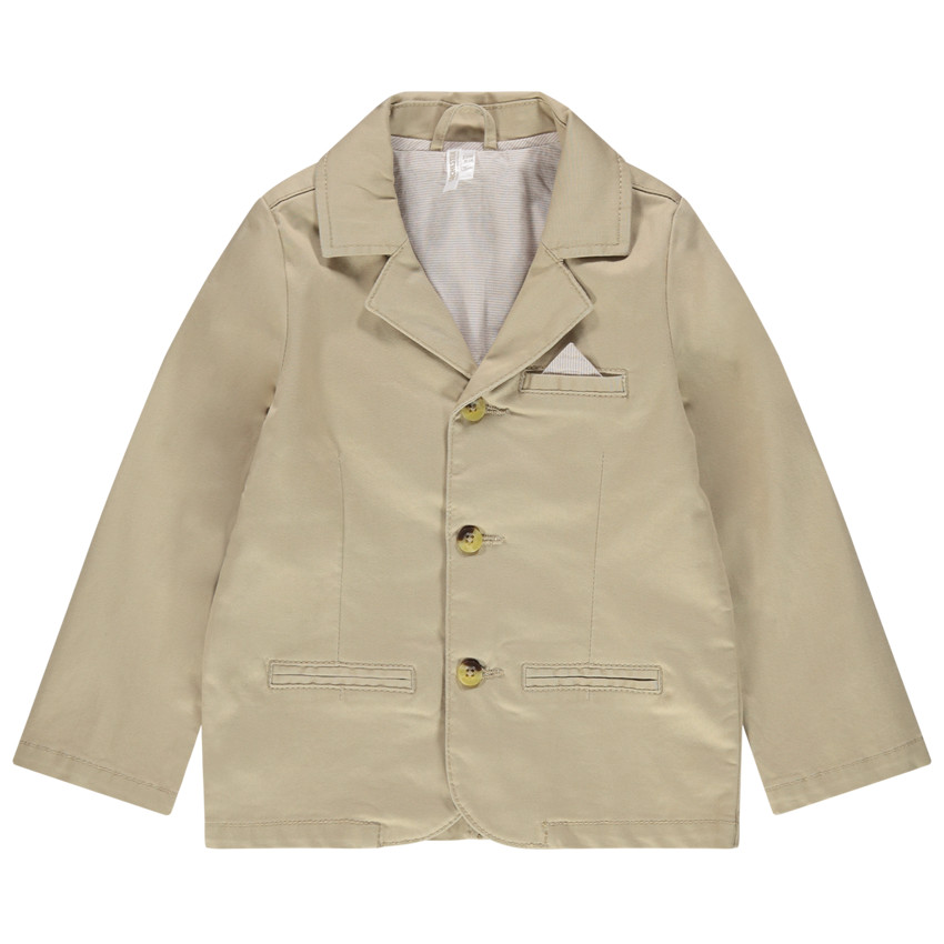 Americana lisa con forro de rayas y bolsillos 