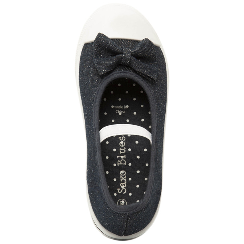 Merceditas de tela y lurex con lazo y tirante elástico para niña 