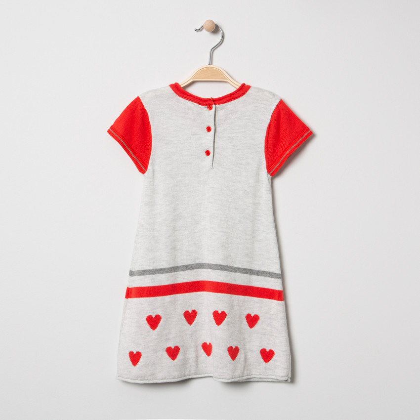 Vestido de manga corta de punto con gatos y corazones de jacquard 