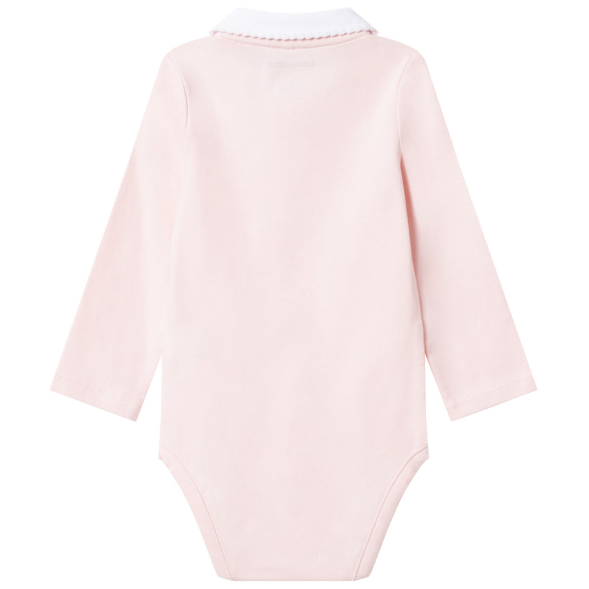 Body manga larga de algodón orgánico con cuello Claudine 