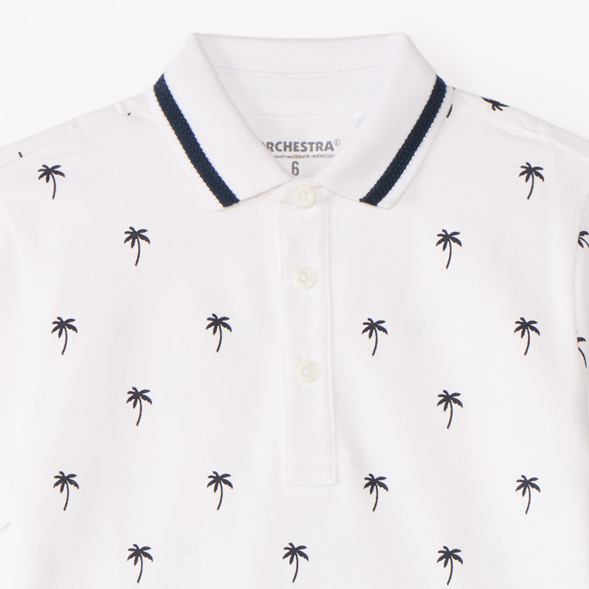Conjunto de 2 piezas: polo de manga corta + bermudas con estampado de palmeras para niño. 