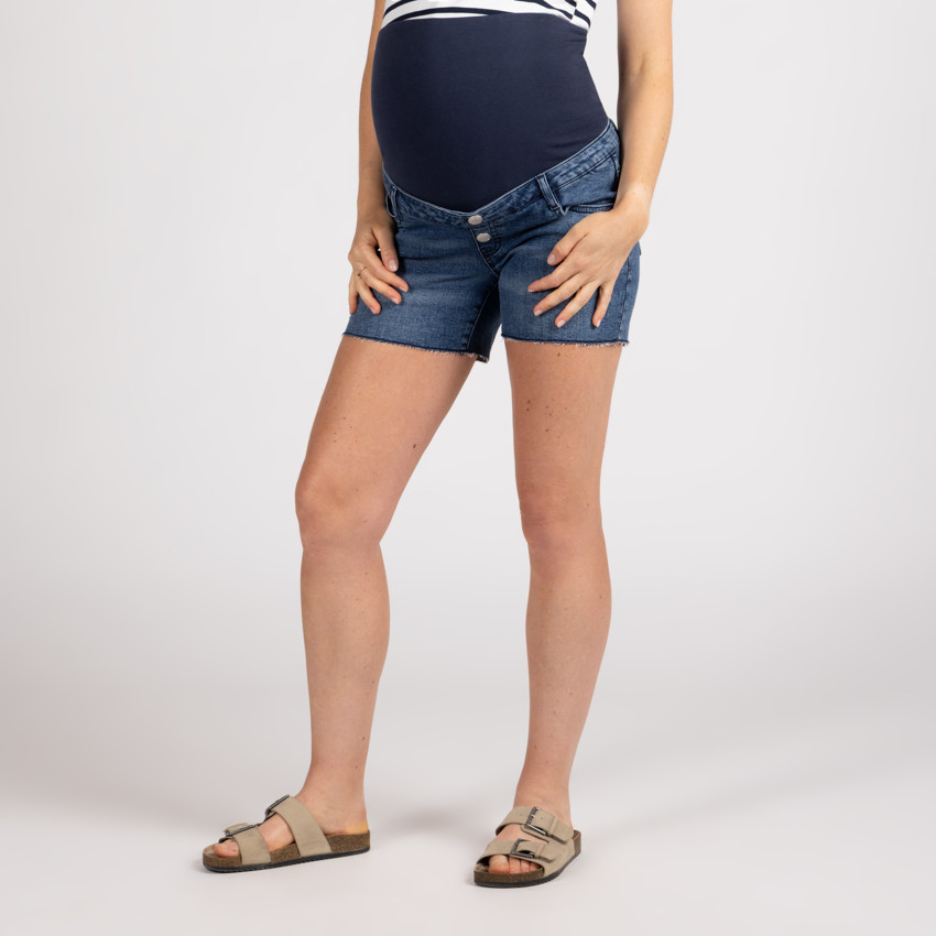 Short de maternidad vaquero efecto desgastado con banda alta 