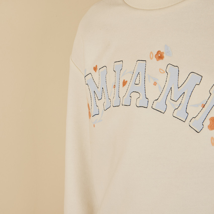 Sudadera crop top oversize estampado Miami para niña 