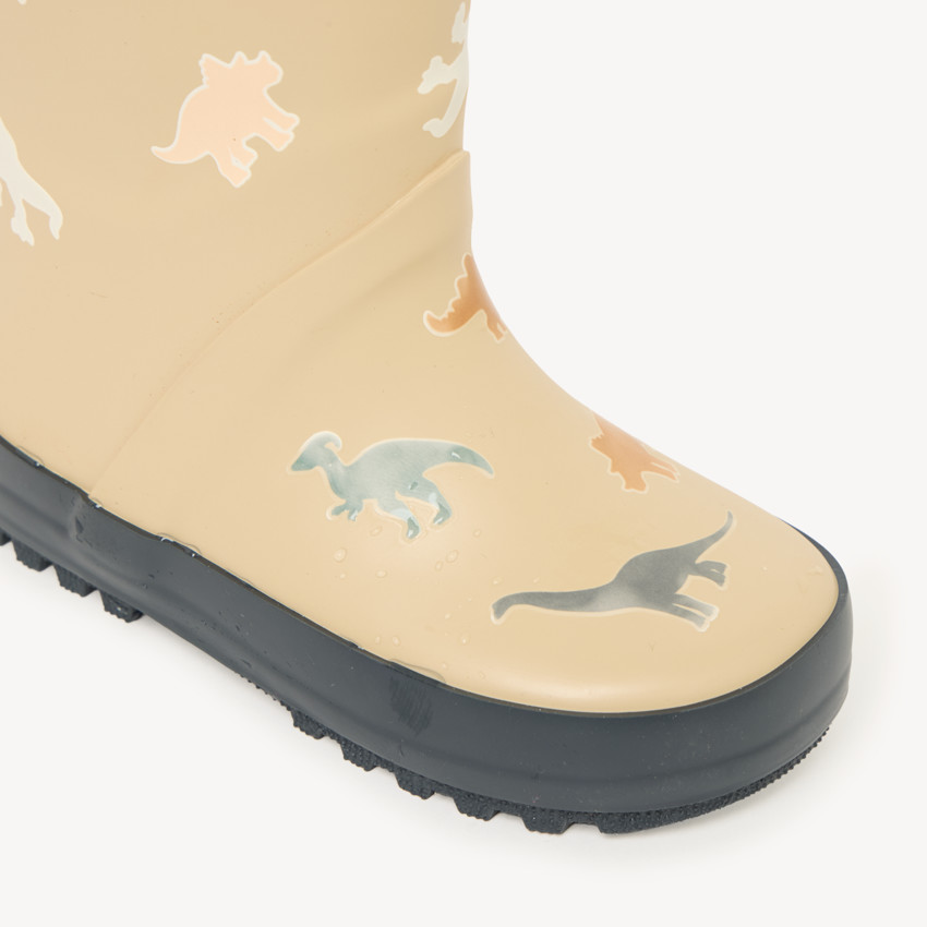 Botas de lluvia para niño con estampado de dinosaurios y colores cambiantes. 