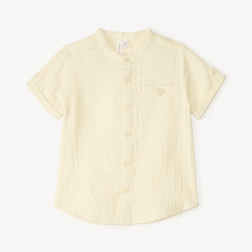 Chemise manches courtes col mao en gaze pour bébé garçon 