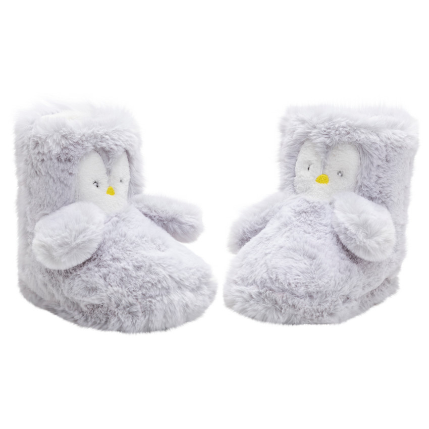 Pantuflas de pingüino de peluche con detalles bordados 