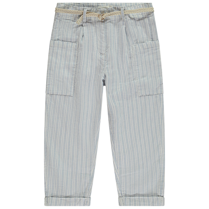 Pantalón rayado con bolsillos + cinturón trenzado para niña 
