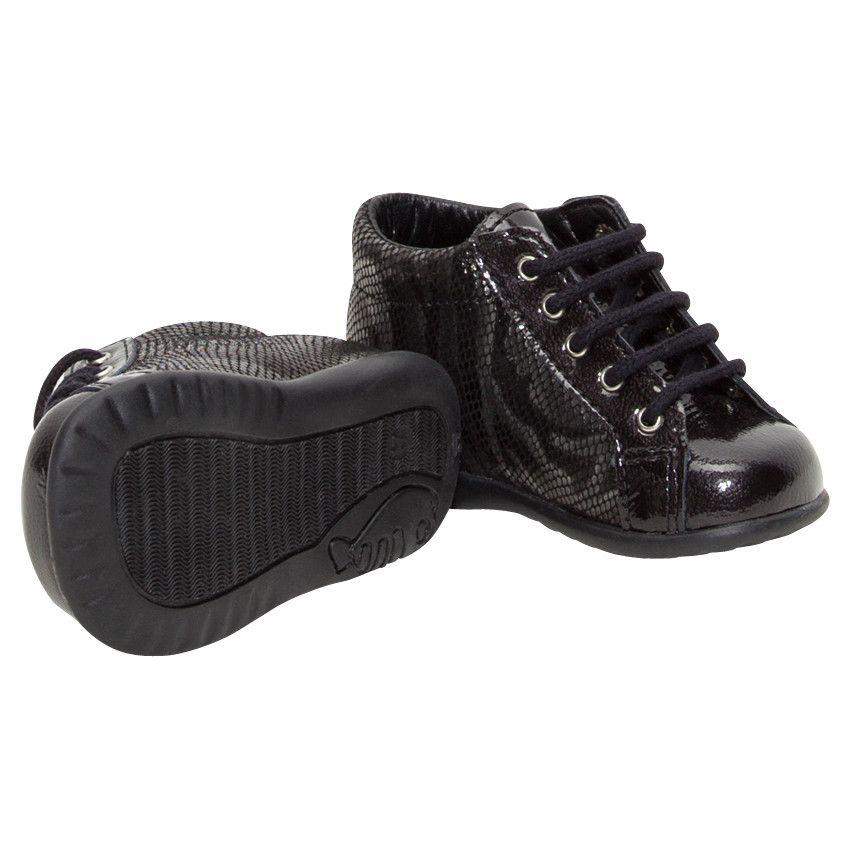 Botines de cuero con efecto serpiente con cordones y lazo de fantasía 