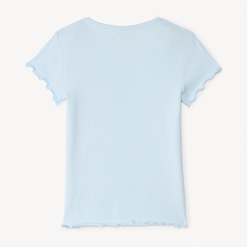 Camiseta de manga corta de punto acanalado con corazón bordado para niña 