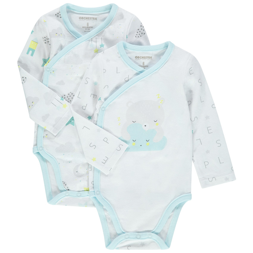 Juego de 2 bodies de manga larga de algodón ecológico con nubes estampadas 