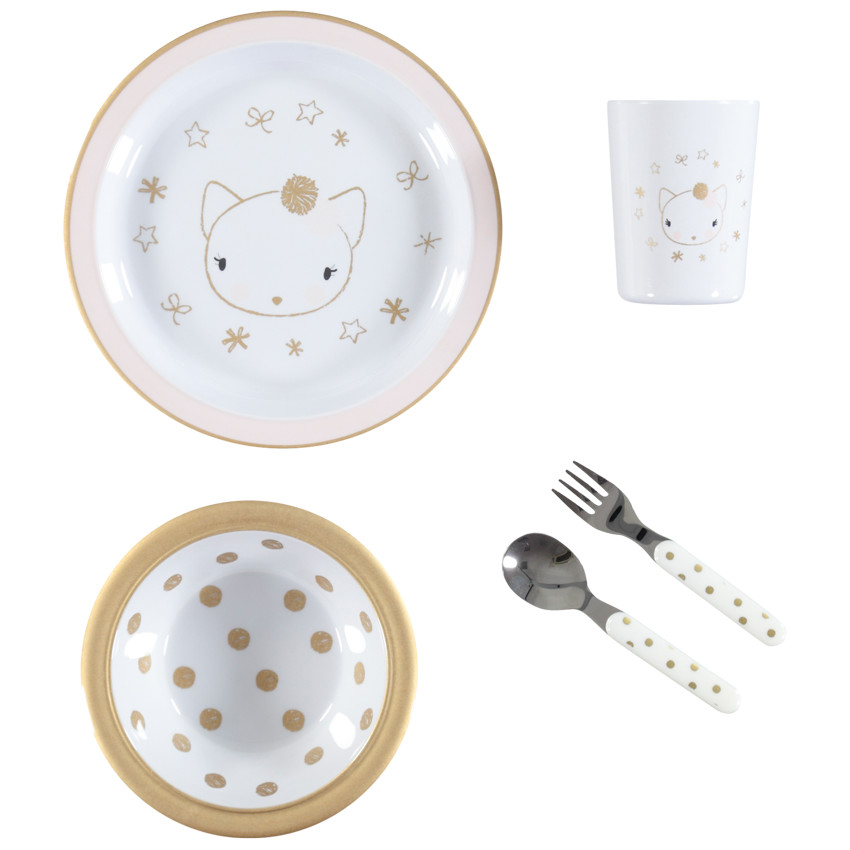 Conjunto para comer noche magica de melaminado 5 pcs - Gato 
