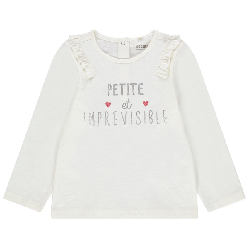 Camiseta de manga larga de algodón orgánico con mensaje plateado  