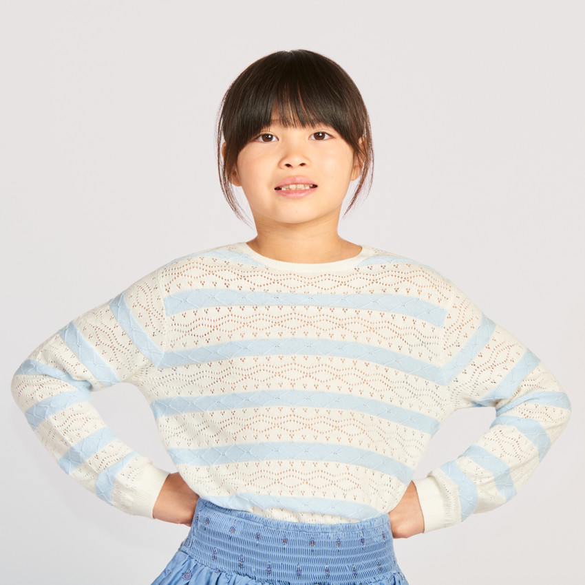 Jersey de punto calado y rayas para niña 