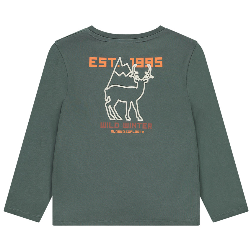 Camiseta de manga larga con bordado de ciervo para niño 