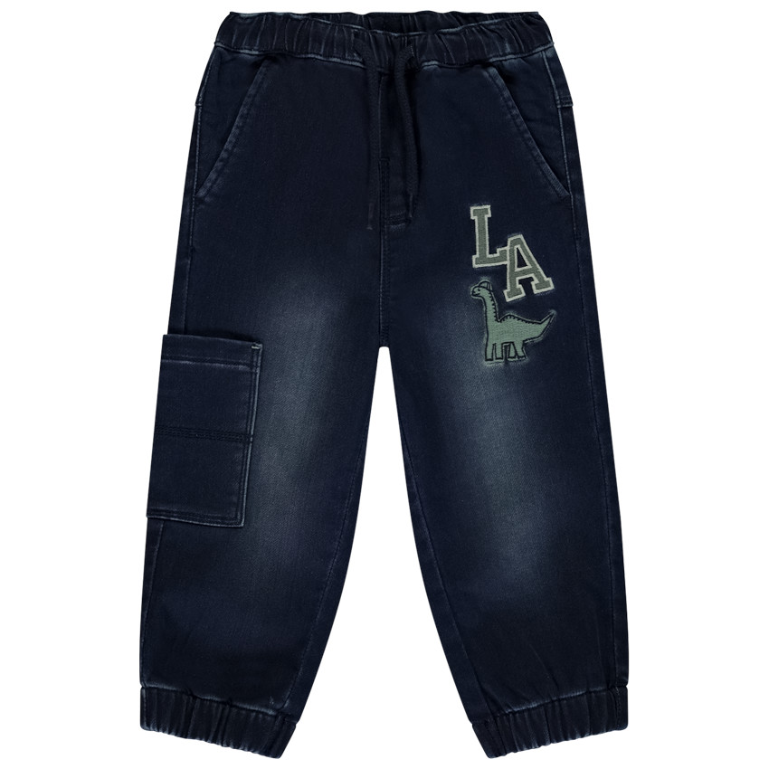 Pantalón jogger efecto denim con parche bordado de dinosaurio para bebé niño 
